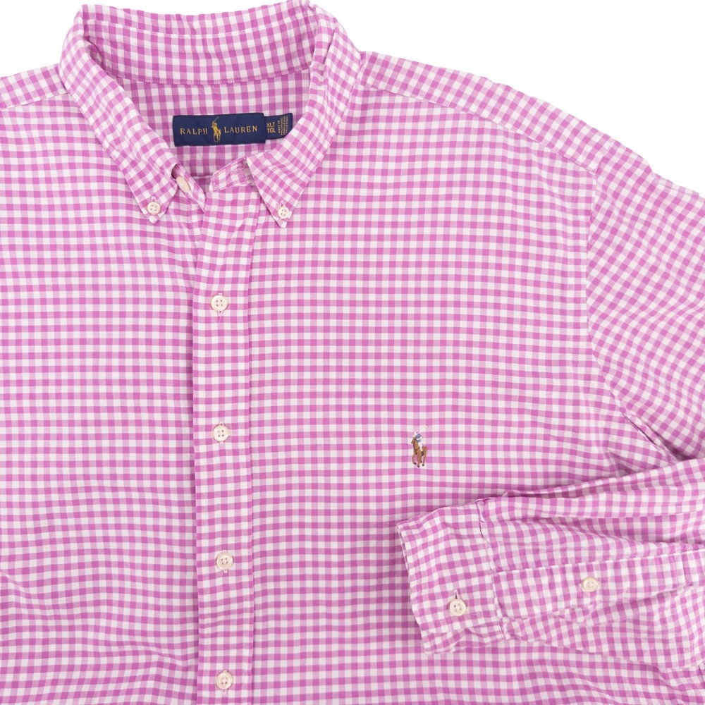 Ralph Lauren Mens XLT Tall Oxford Pink Gingham Long Sleeve Shirt‎ Flesh Pony